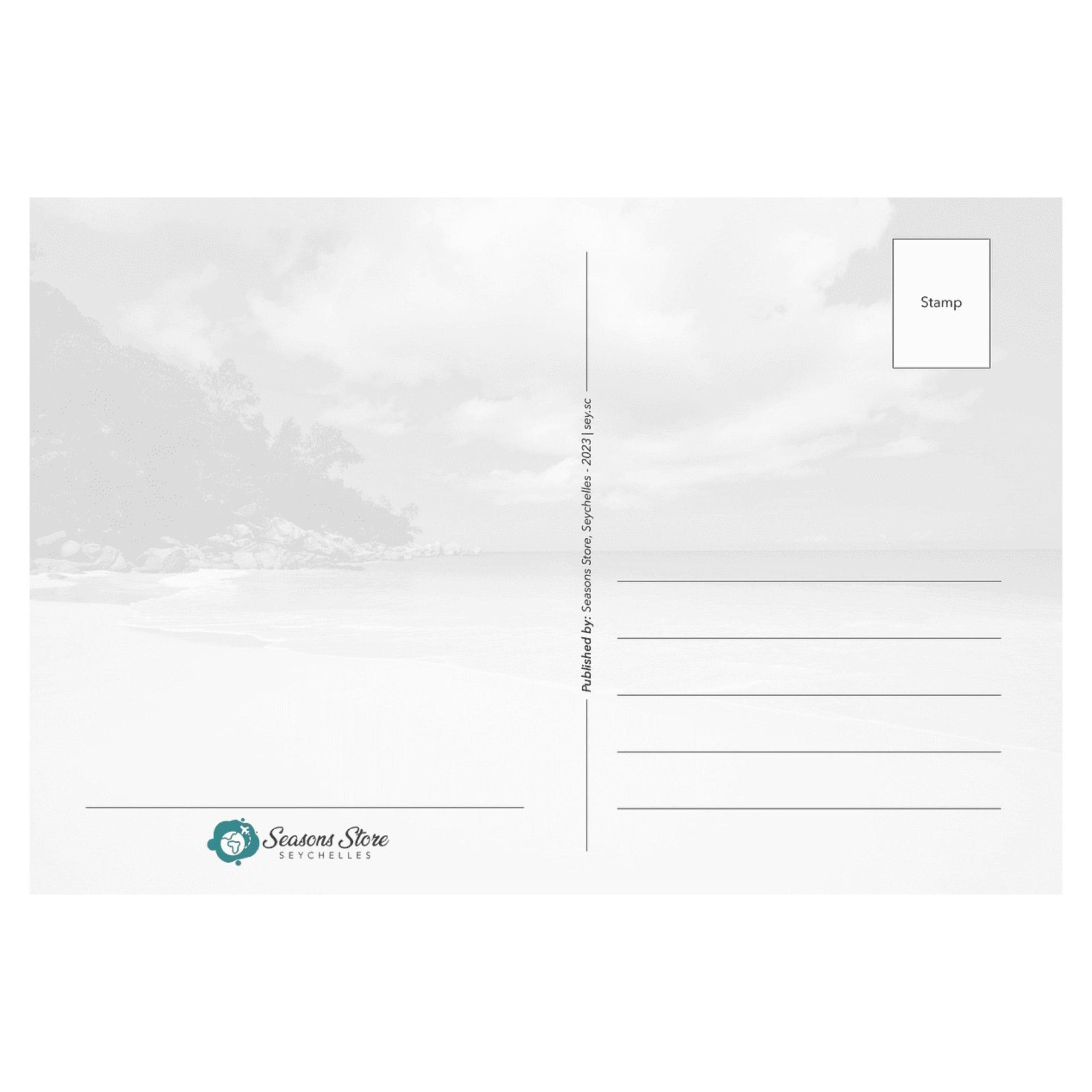 Seychelles Postcard 10cm * 15cm White Sandy Beach View (Written with Stamps) - Image 2