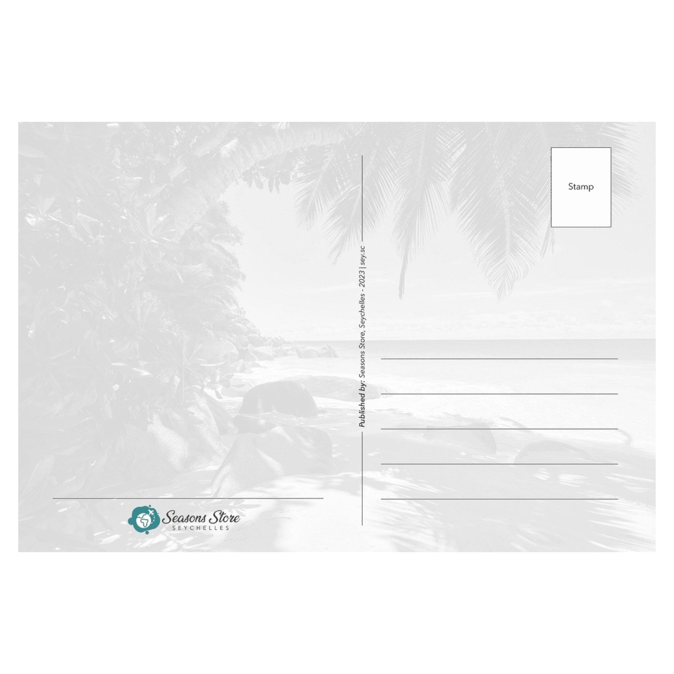 Seychelles Postcard 10cm * 15cm Beach Under Coconut Tree Shade View (Written with Stamps) - Image 2