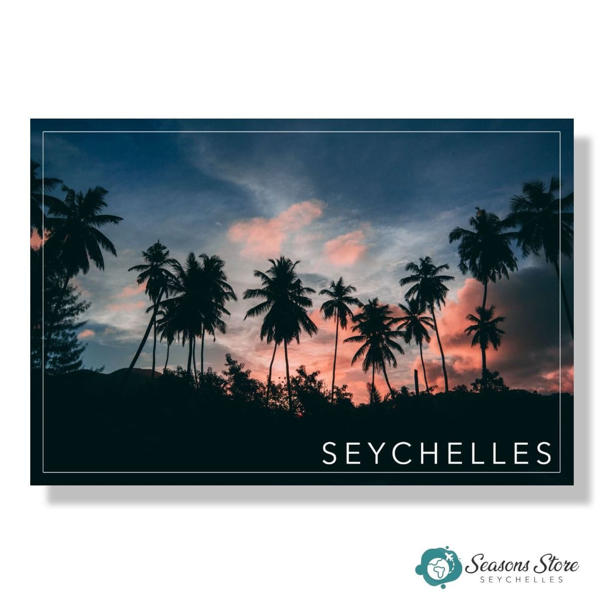 Seychelles Postcard 10cm * 15cm Sunset Coconut Trees Evening View (Written with Stamps)