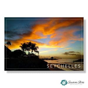 Seychelles Postcard 10cm * 15cm Sunset Orange Sky Evening Beach View (Written with Stamps)
