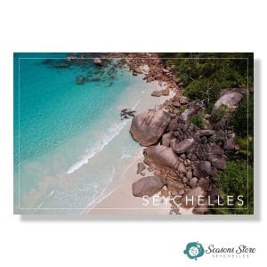 Seychelles Postcard 10cm * 15cm Panoramic Granite Rocks Beach View (Written with Stamps)