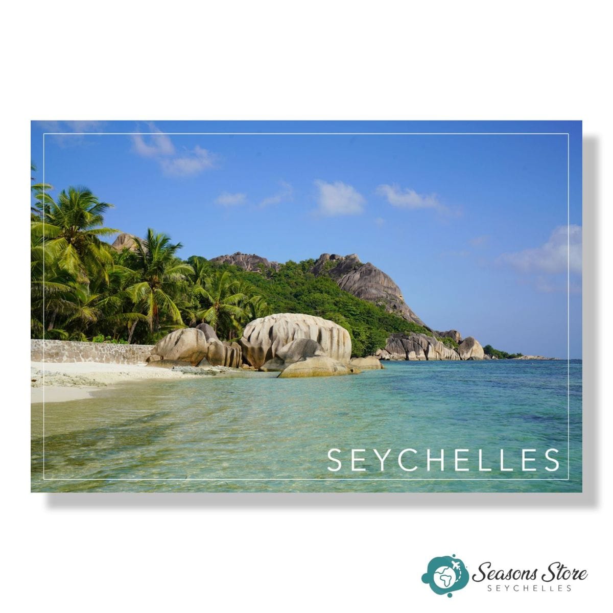 Seychelles Postcard 10cm * 15cm Coconut Trees Granite Rocks Bay Beach View (Written with Stamps)