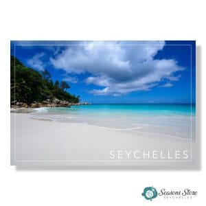 Seychelles Postcard 10cm * 15cm White Sandy Beach View (Written with Stamps)
