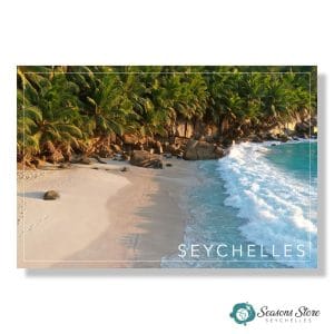 Seychelles Postcard 10cm * 15cm Early Sunset Waves Splash Coconut Trees View (Written with Stamps)